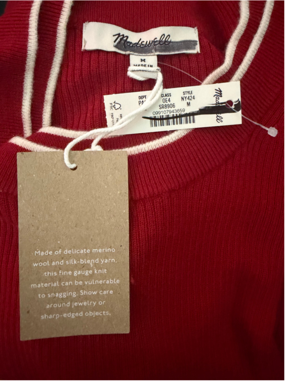 NWT Madewell Double Layered Crewneck in Merino-Silk Blend Size medium in red - Picture 8 of 10